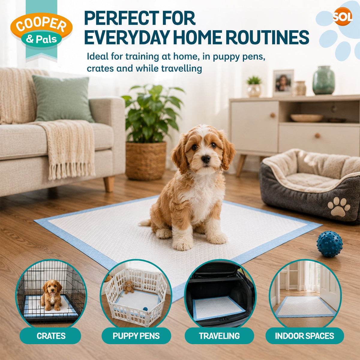 100pk Puppy Training Pads Premium Puppy Pads Perfect for Puppy Toilet Training, Dog Training Pads for Puppy Training, Ideal Indoor and Outdoor Pee Pads Dogs, Absorbent Dog Pee Pad for your Furr Baby