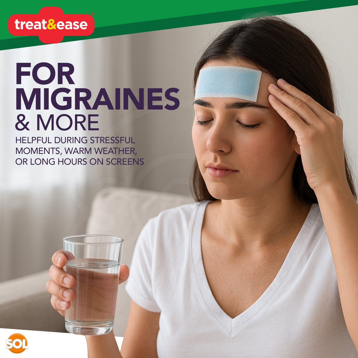 SOL 24pk Migraine Cooling Patches - Soothe Headache Strips