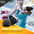 Women's Thermal Bobble Hat | Knitted Beanie with Faux Fur Pom Pom | Winter Warm Outdoor Wear | 2 Pack