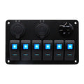 Exotronic 12/24V 6x LED Rocker, Voltmeter, Accessory/Cigarette, Dual USB Socket Marine Switch Panel