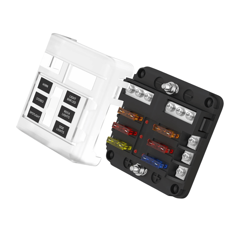 Exotronic 6 Blade Fuse Holder w/ Negative Bus Bar & Cover
