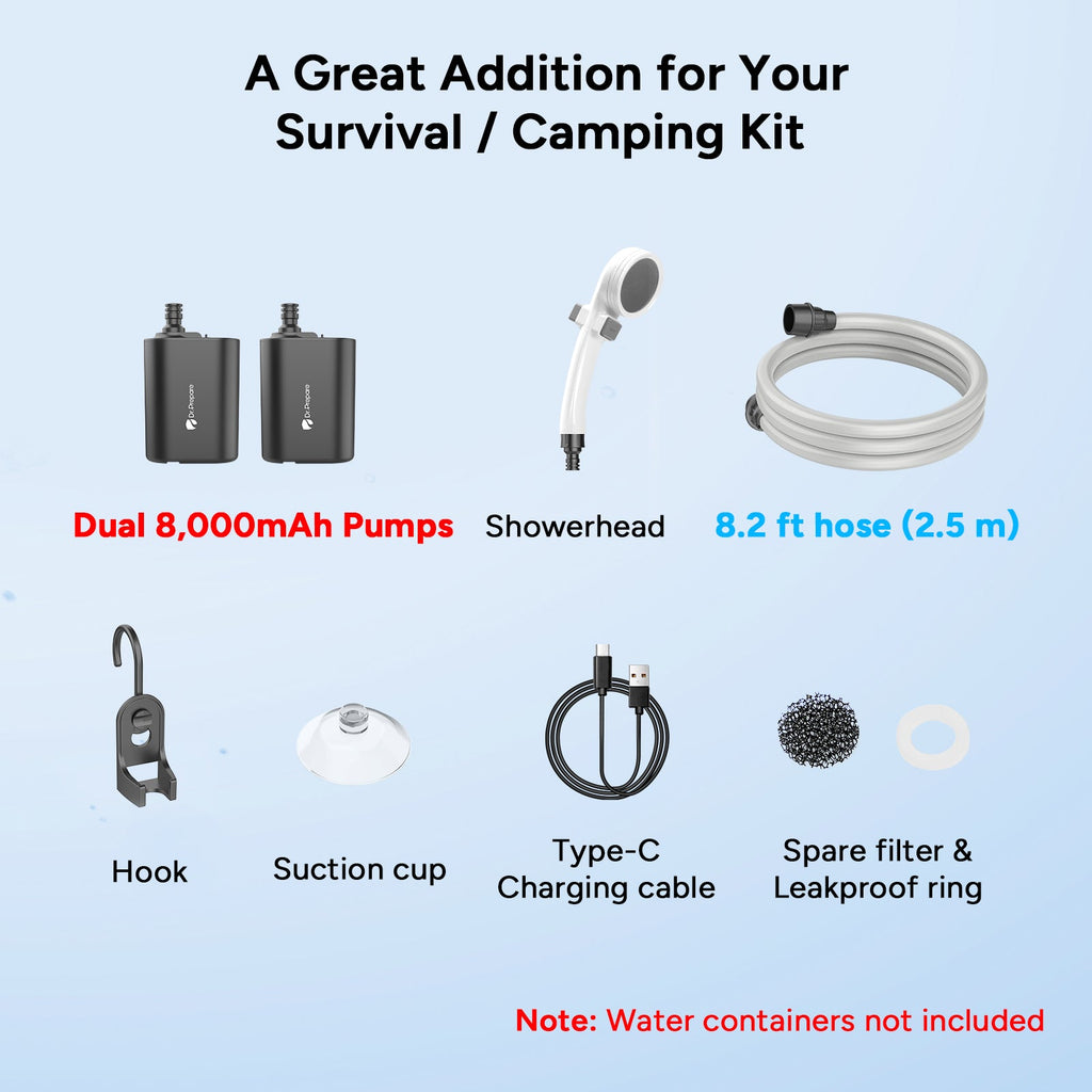 Dr.Prepare 2×8,000mAh Portable Shower Pump