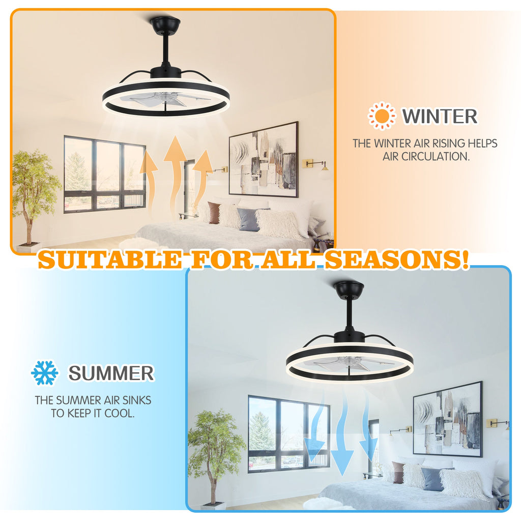 24 Inch Black/Gold/White/Coffee Modern Smart LED Ceiling Fan with Light and Remote, 6 Speeds DC Motor Fandelier Ceiling Fan