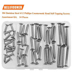 #12 x 3/4" 1" 1-1/4" 1-1/2" 2" Wood Screws Set, HELIFOUNER 54 Pieces Phillips Countersunk Head Self-Tapping Screws Assortment Kit, Phillips Flat Head Wood Screws, 304 Stainless Steel - size: #12