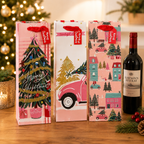 12PK Christmas Wine Bottle Gift Bags Xmas Present Packaging 12x35cm 4 Designs