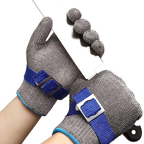 ANSI A9 Cut Resistant Glove, Food Grade Stainless Steel wire Mesh Metal Gloves, Knife Cutting Gloves for kitchen Mandoline Slicing Butcher Meat Cutting Oyster Shucking Fish Fillet（L, 50pairs） - size: Large (Pack of 100), style: 2.0 Steel Wire+hppe