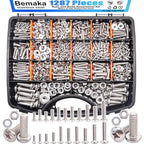 1287Pcs Nuts and Bolts Assortment Kit, 304 Stainless Steel Bolts Machine Screws Hardware Assortment Kit, Metric & SAE Phillips Pan Head Screws, Assorted Bolts, Nuts and Washers Kit - size: 1287PCS