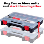 Small Parts Organizer Box – Stackable Hardware Storage Case with 20 Compartments & 12 Dividers – Heavy-Duty Nylon Screw, Drill Bit, Nut & Bolt Organizer for Garage, Toolbox, Workshop