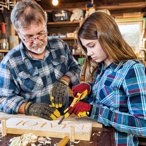 Kids Genuine Leather Work Gloves Age 2-12, Touchscreen, Reflective - color: Red, size: Large (10-12 Years Old)