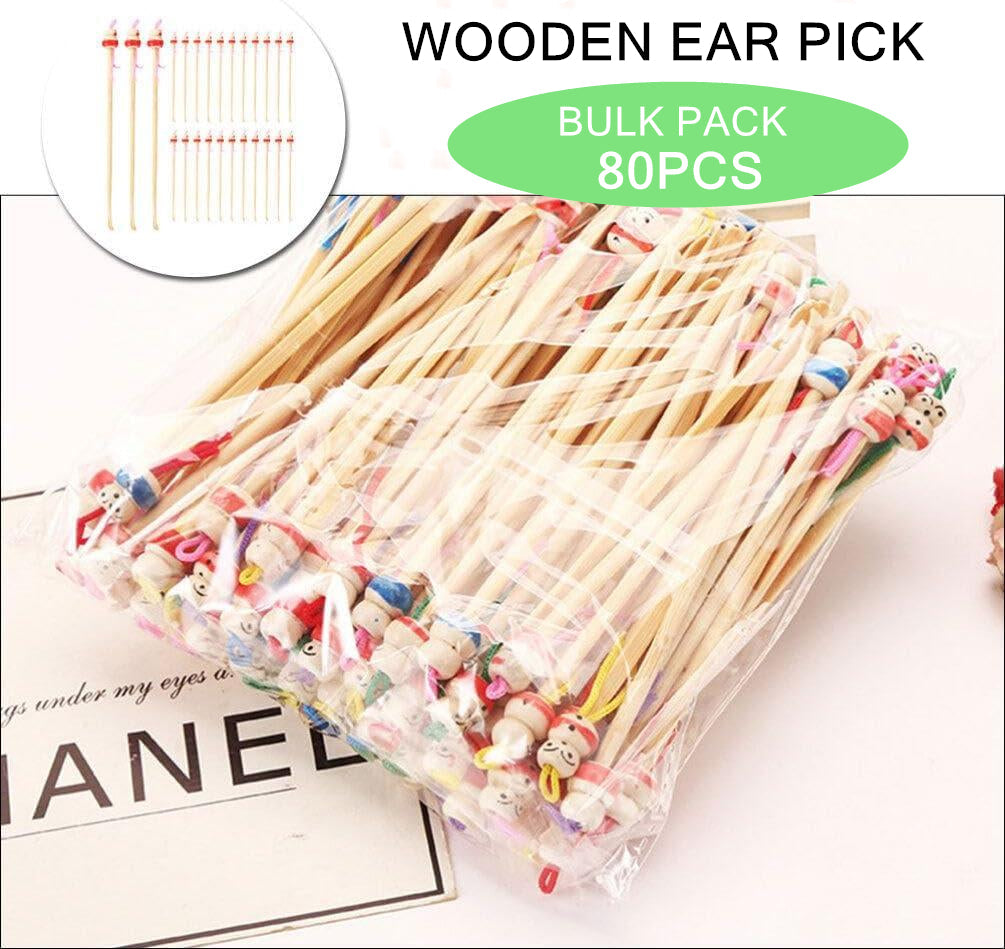 80pcs Wooden Ear Picks Bulk Pack Mixed Colours Ear Wax Cleaner Tool