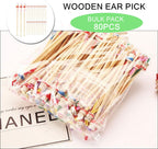 80pcs Wooden Ear Picks Bulk Pack Mixed Colours Ear Wax Cleaner Tool