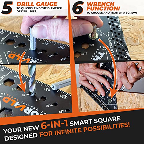 THORVALD 2 Carpenter Square 7 inch (1/16" Precision) + 2 Pencils + 12 Leads - T Square Multi-Purpose Carpenter Tools : Wrench, Protractor, Ruler, Marking Gauge, Drill Gauge, Carpentry Pencil - color: 2 Squares + 2 Pencils + 12 Leads