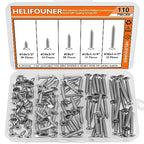 #10 x 1/2" 3/4" 1" 1-1/4" 1-1/2" Wood Screws Set, HELIFOUNER 110 Pieces Phillips Countersunk Head Self-Tapping Screws Assortment Kit, Phillips Flat Head Wood Screws, 304 Stainless Steel - size: #10