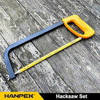 Hanpex 12in. High-Tension Hacksaw Frame with 10pcs Extra Bi-metal Blades, Hand Saw Suitable for Metal, wood, PVC, Carpentry - style: Hacksaw with 10pcs Bi-metal blades