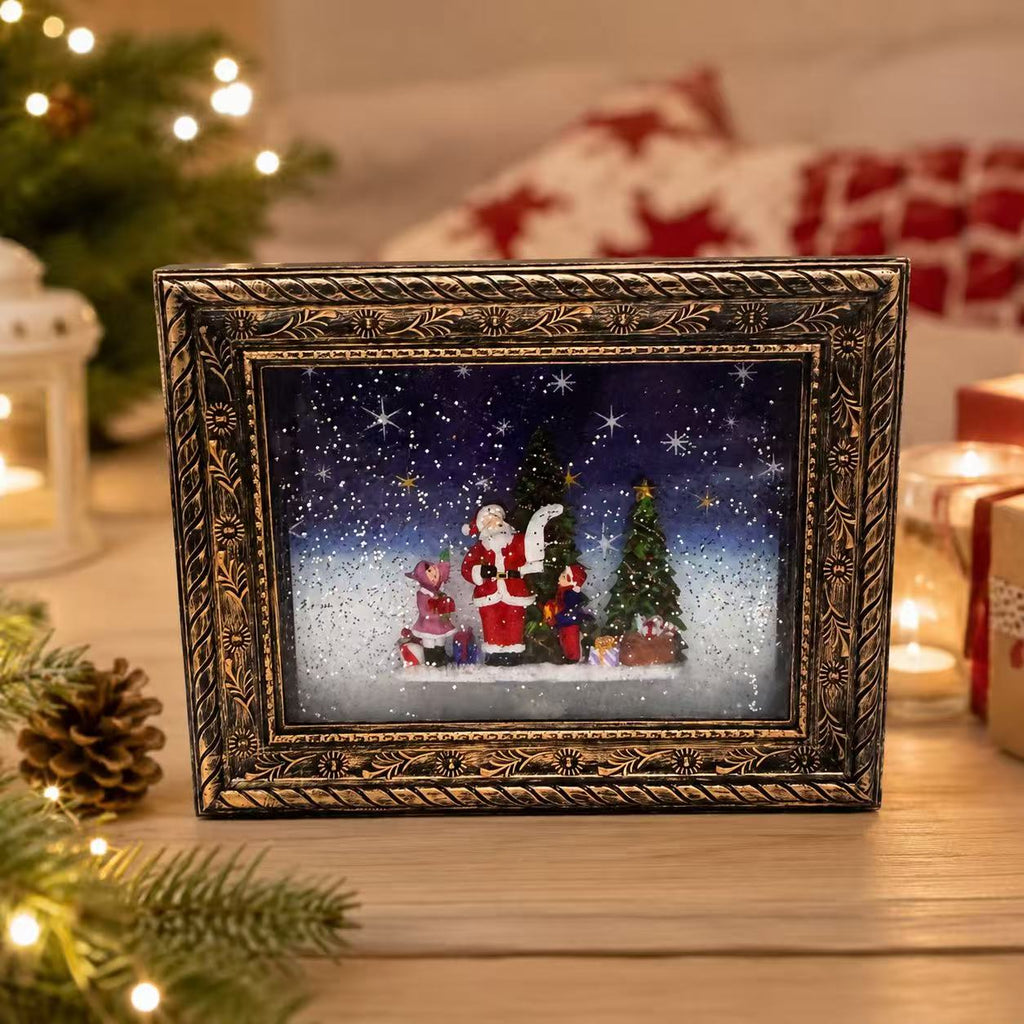 Christmas LED Snow Globe Picture Frame Light Music 6H Timer Xmas Decoration