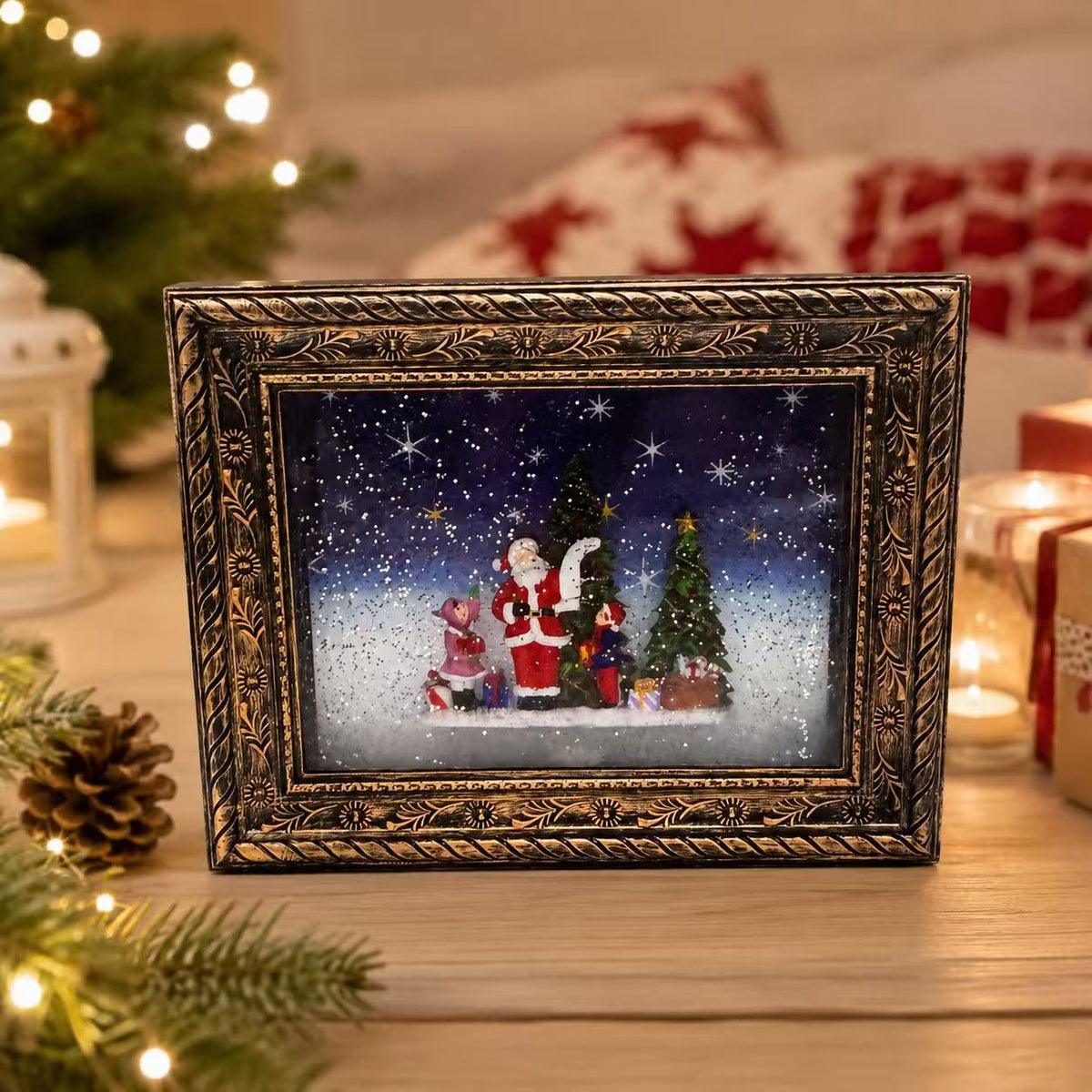 Christmas LED Snow Globe Picture Frame Light Music 6H Timer Xmas Decoration