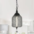 1 - Light Black/Chrome Cylinder Crystal LED Pendant Light, 7.3" Dining Room Light Fixtures Kitchen Island Light