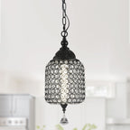 1 - Light Black/Chrome Cylinder Crystal LED Pendant Light, 7.3" Dining Room Light Fixtures Kitchen Island Light