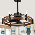 24 Inch Black Farmhouse Wagon Wheel Ceiling Fan with Lights and Remote, 6 Speeds DC Motor Reversible Bladeless Fandelier Ceiling Fan
