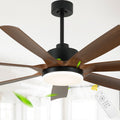 60 Inch 6-Blade Black Modern Large Ceiling Fan with LED Lights and Remote Control, 6 Speeds Reversible Ceiling Fan