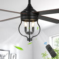 52 Inch Black Classic Ceiling Fan with Lights and Remote Control, 6 Speeds 4-Blade DC Motor Reversible Ceiling Fan for Living Room