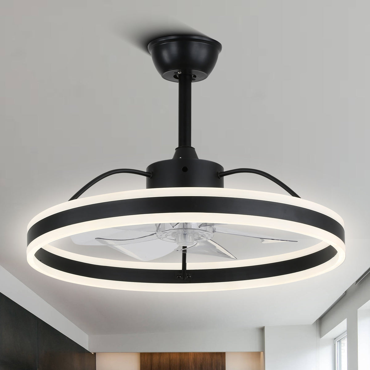 24 Inch Black/Gold/White/Coffee Modern Smart LED Ceiling Fan with Light and Remote, 6 Speeds DC Motor Fandelier Ceiling Fan