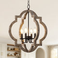 Vintage Farmhouse 22 Inch Chandelier Adjustable Height 4 Light Caged Chandelier Retro Handmade Wooden Pendant Light Suit for Living Rooms, Bedrooms, Kitchens