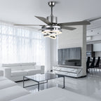 52 Inch Modern Ceiling Fan with LED Light and Remote Control, 6 Speeds DC Motor Reversible Ceiling Fan with DIY Shade
