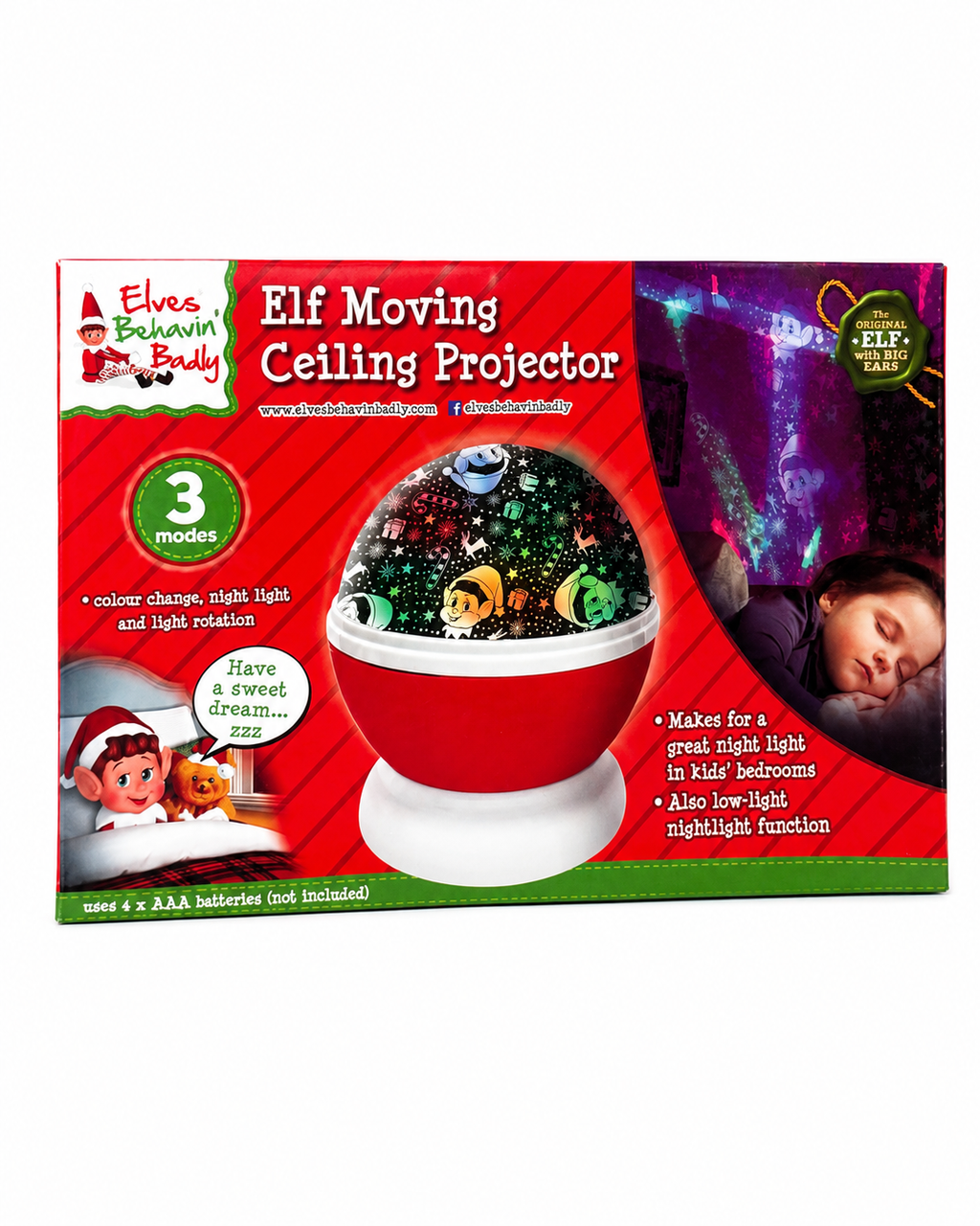 Elf Moving Ceiling Projector Kids Christmas Night Light 3 Modes Rotating LED