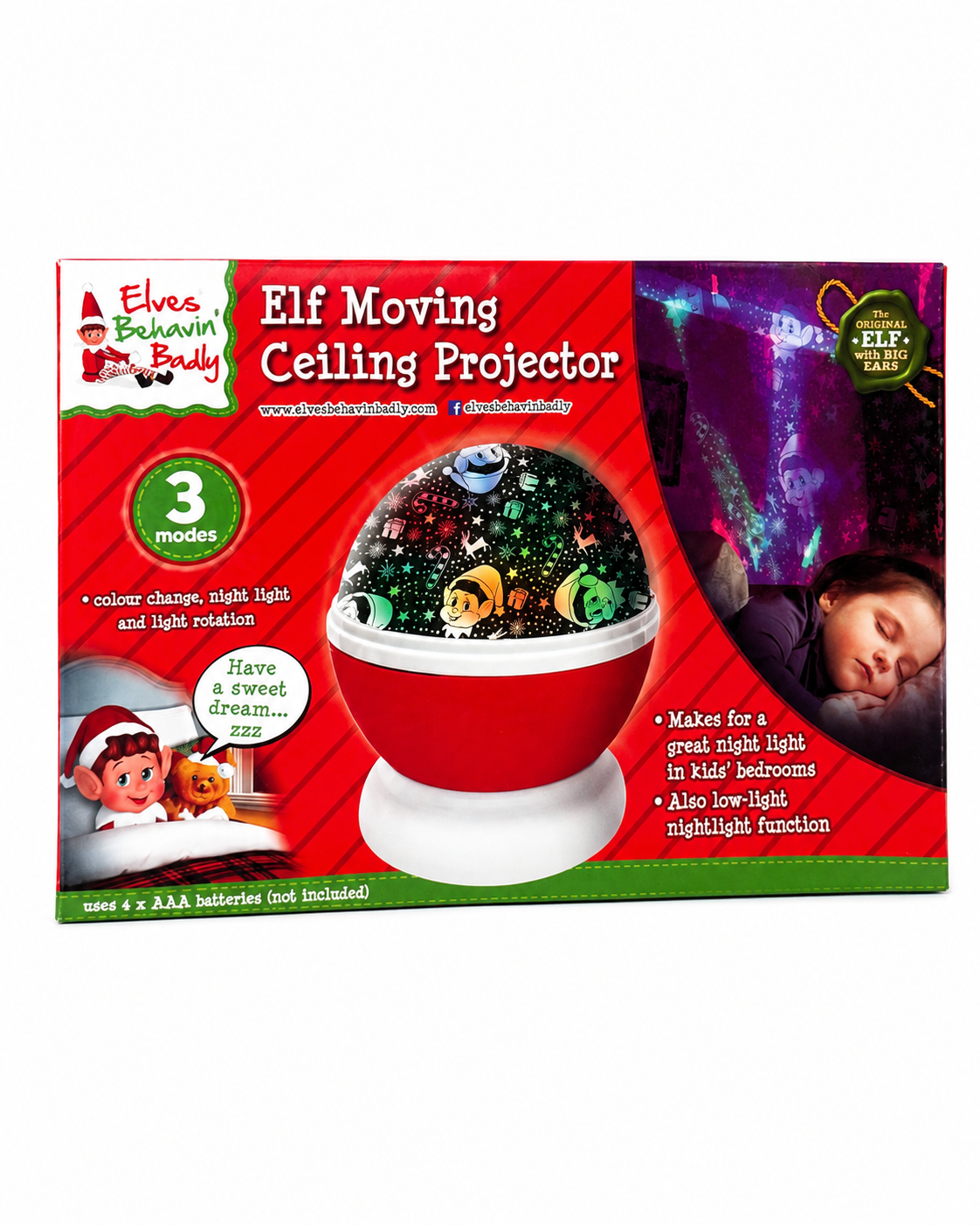 Elf Moving Ceiling Projector Kids Christmas Night Light 3 Modes Rotating LED