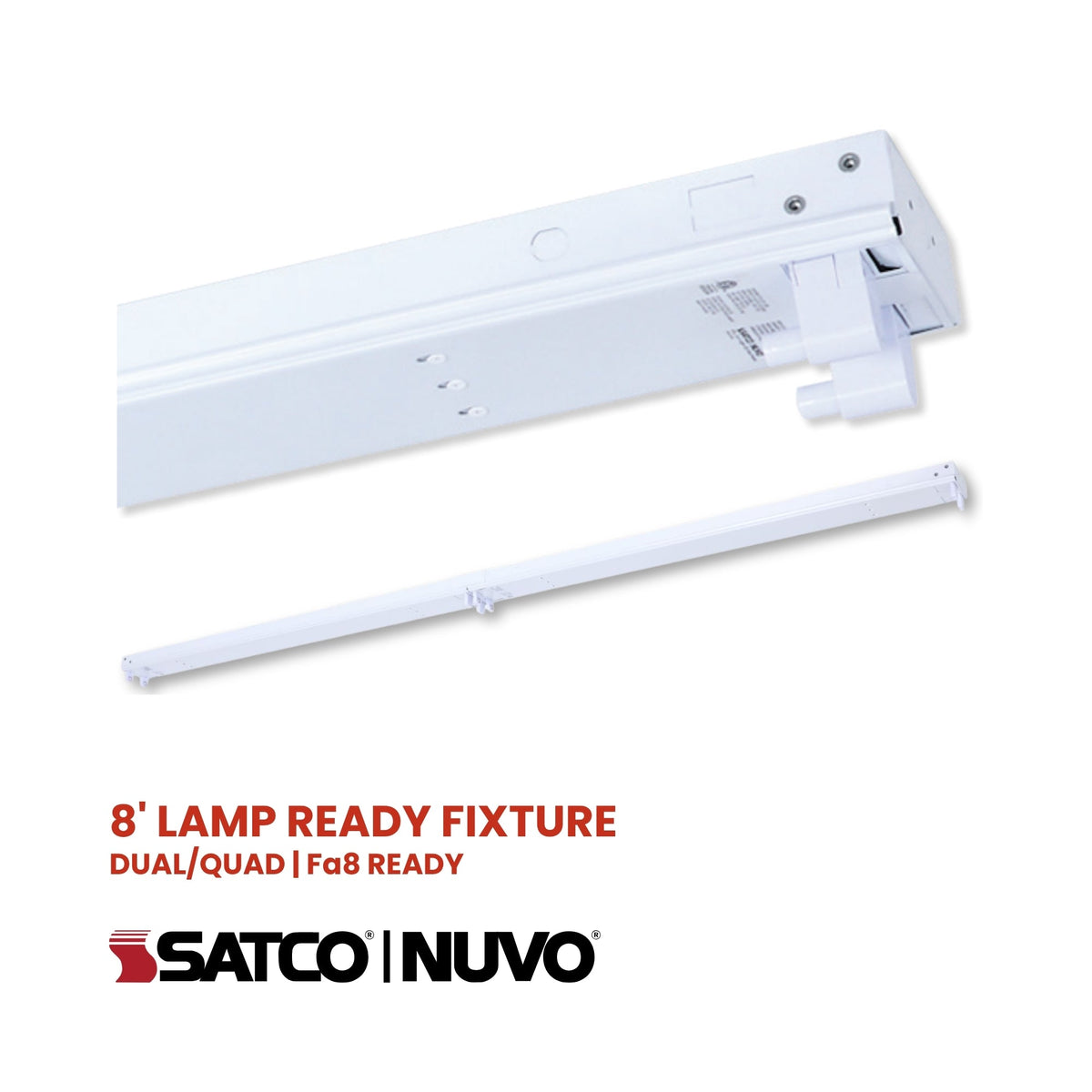Satco|Nuvo 65-905 8-Foot Type B Lamp Ready Fixture 120-347V G13/Fa8/R17d Interchangeable Holders White Finish