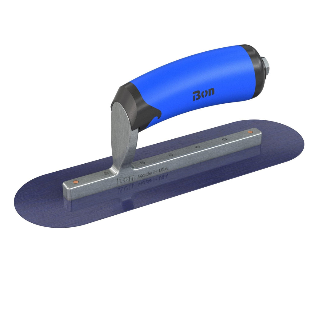 Bon Tool Blue Steel Round End Finish Trowel - Comfort Wave Handle - RHINOBUILD Bricklaying Tools