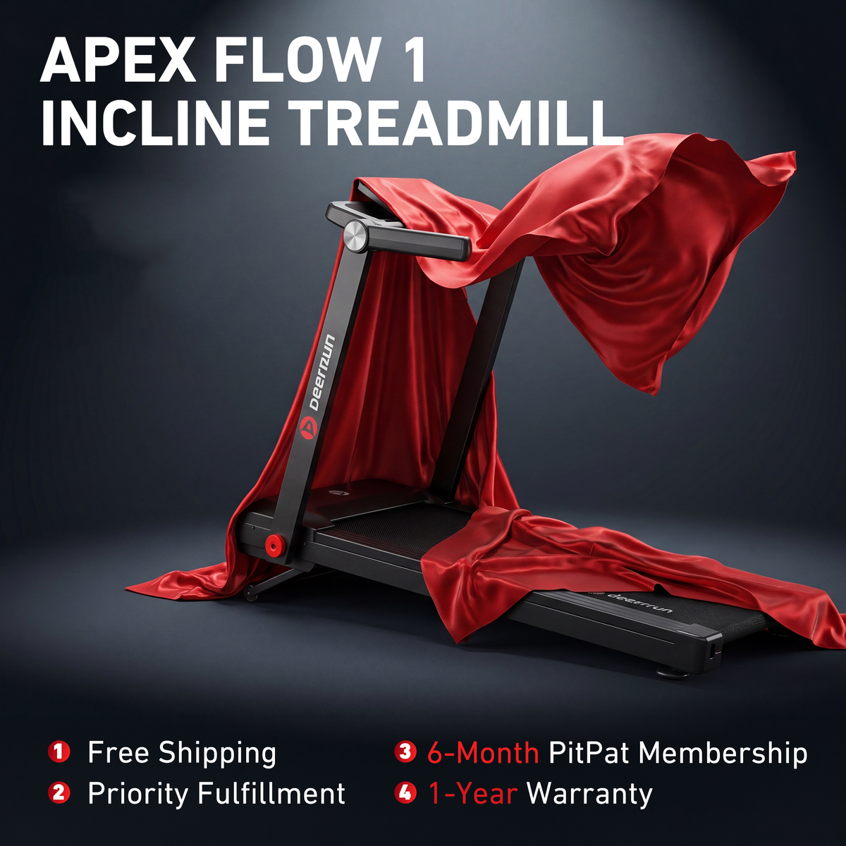 DeerRun Apex Flow 1 Foldable 15% Auto Incline Treadmill for Steady Home Running
