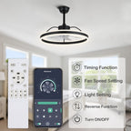 24 Inch Black/Gold/White/Coffee Modern Smart LED Ceiling Fan with Light and Remote, 6 Speeds DC Motor Fandelier Ceiling Fan