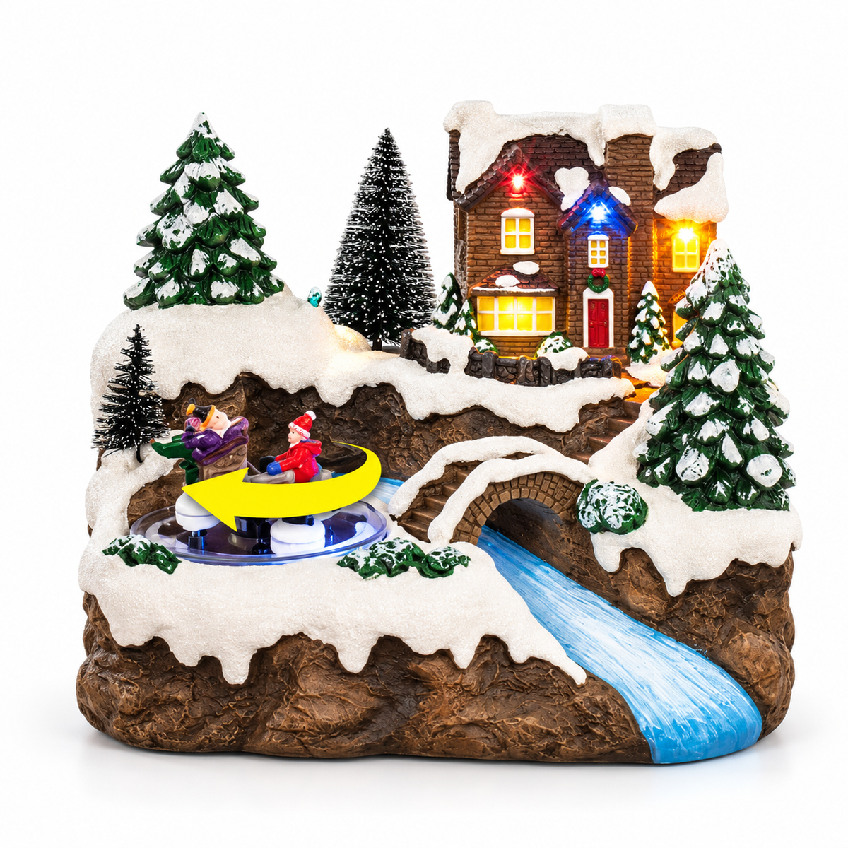 Christmas Musical Village LED Light Up Rotating Figures Xmas Decoration USB Battery