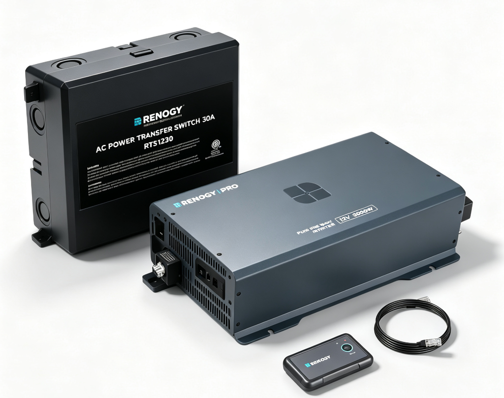 Pro 12V Bluetooth Pure Sine Inverter (1000W/2000W/3000W) + 120V 30A Automatic ATS Transfer Switch