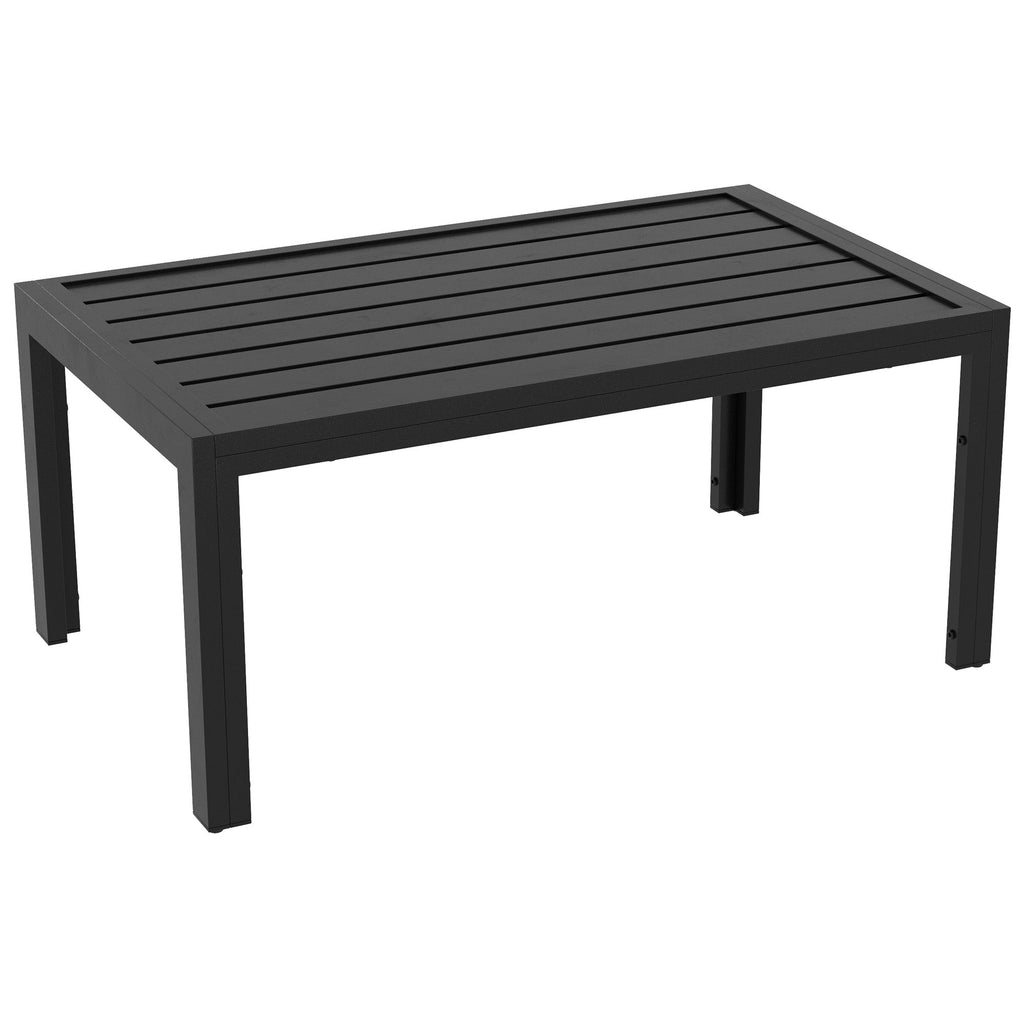 40" x 24" Rectangular Outdoor Coffee Table with Steel Frame and Slat Tabletop, Black