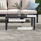 40" x 24" Rectangular Outdoor Coffee Table with Steel Frame and Slat Tabletop, Black
