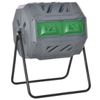 Tumbling Compost Bin Outdoor 360 Degrees Dual Chamber Rotating Composter 43 Gallon, Light Gray