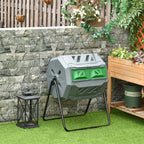 Tumbling Compost Bin Outdoor 360 Degrees Dual Chamber Rotating Composter 43 Gallon, Light Gray