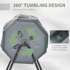 Tumbling Compost Bin Outdoor 360 Degrees Dual Chamber Rotating Composter 43 Gallon, Light Gray