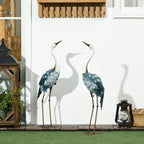 28.5" & 29" Set of 2 Metal Crane Garden Sculptures, Blue Yard Art