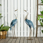 28.5" & 29" Set of 2 Metal Crane Garden Sculptures, Blue Yard Art