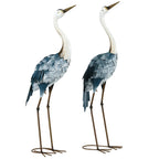 28.5" & 29" Set of 2 Metal Crane Garden Sculptures, Blue Yard Art