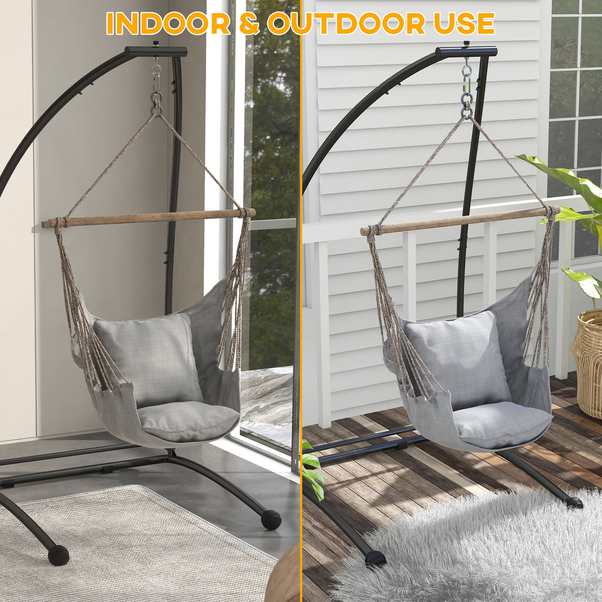 C-Shape Hammock Chair Stand, 330 LBS Capacity, Black