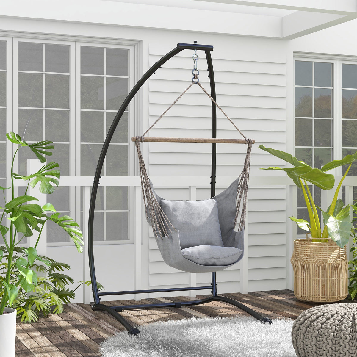 C-Shape Hammock Chair Stand, 330 LBS Capacity, Black