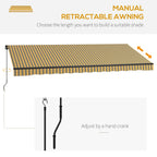 15' x 10' Retractable Awning with Manual Crank, 280gsm UV Resistant Fabric and Aluminum Frame, Amber/Grey