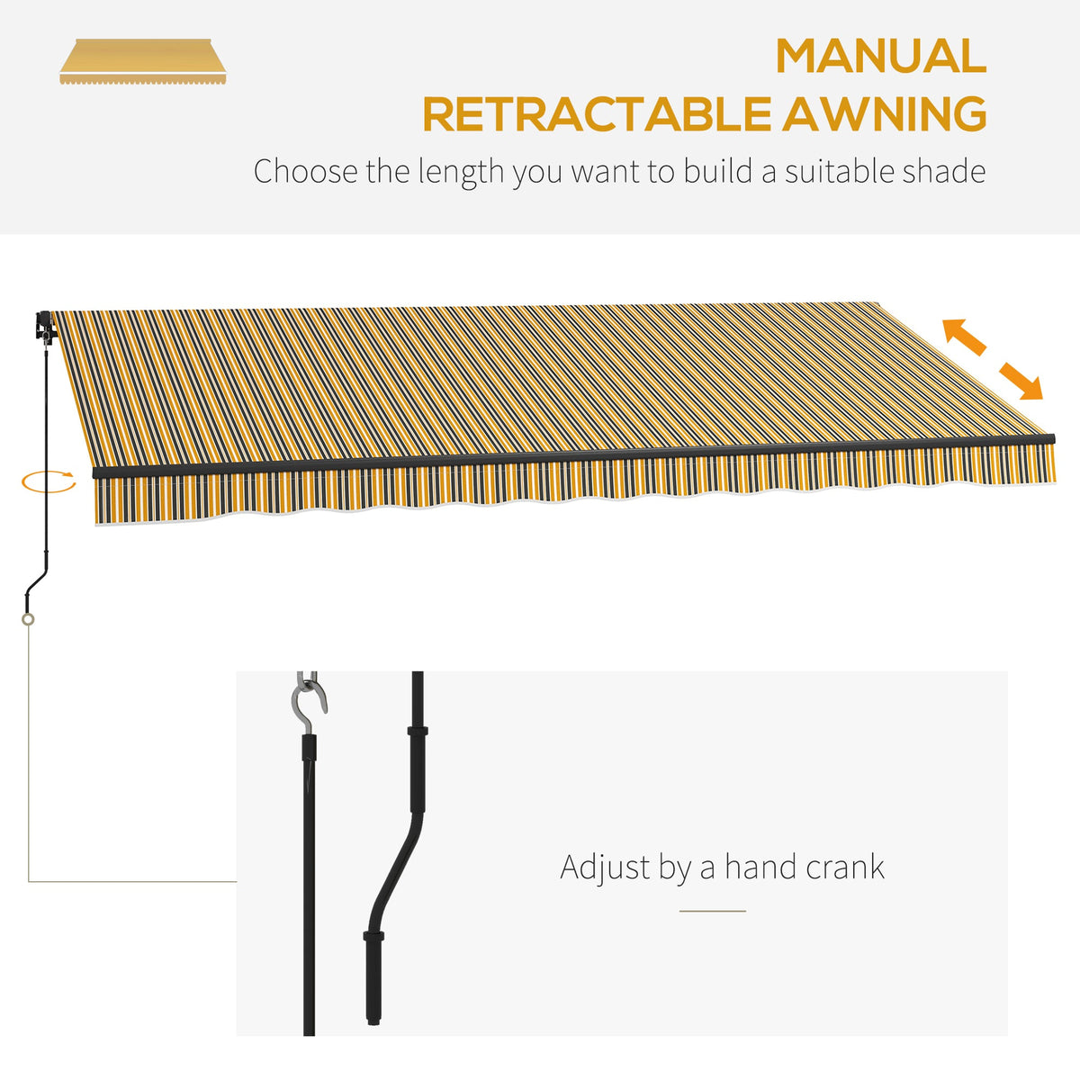 15' x 10' Retractable Awning with Manual Crank, 280gsm UV Resistant Fabric and Aluminum Frame, Amber/Grey