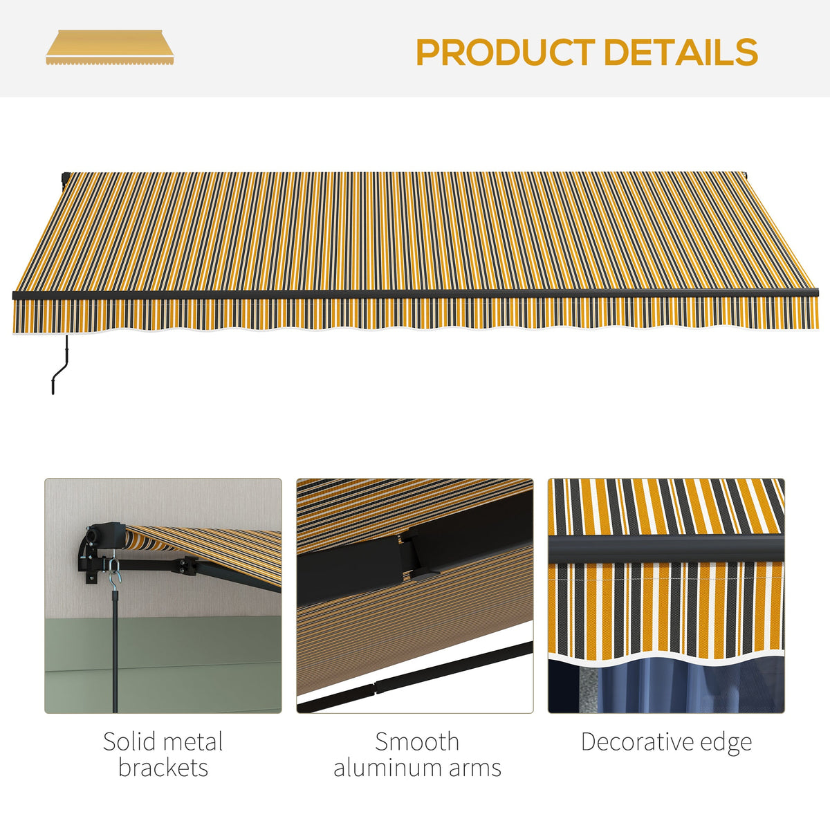 15' x 10' Retractable Awning with Manual Crank, 280gsm UV Resistant Fabric and Aluminum Frame, Amber/Grey