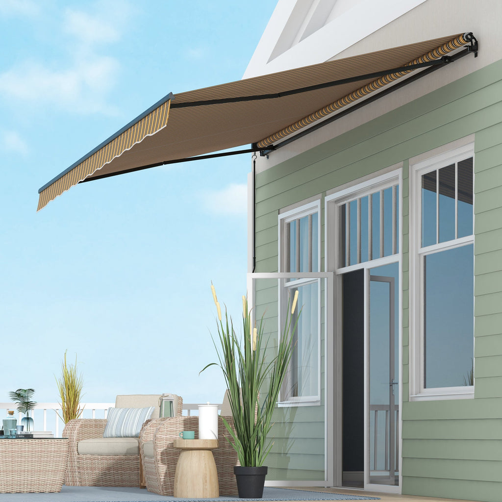 15' x 10' Retractable Awning with Manual Crank, 280gsm UV Resistant Fabric and Aluminum Frame, Amber/Grey